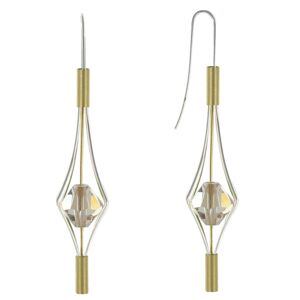 LES POULETTES BIJOUX Boucles d'Oreilles Argent et Plaque Or Lanterne et Cristal - Grand Modele - Beige