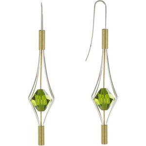 LES POULETTES BIJOUX Boucles d'Oreilles Argent et Plaque Or Lanterne et Cristal - Grand Modele - Vert