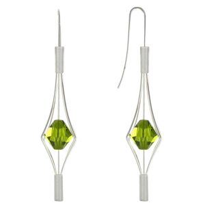 LES POULETTES BIJOUX Boucles d'Oreilles Argent Lanterne et Cristal - Grand Modèle - Vert