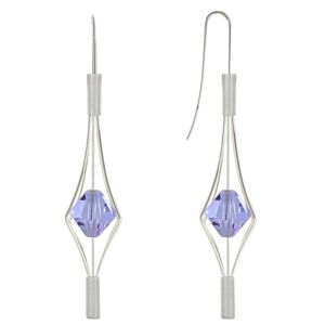 LES POULETTES BIJOUX Boucles d'Oreilles Argent Lanterne et Cristal - Grand Modele - Violet clair