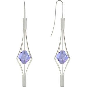 LES POULETTES BIJOUX Boucles d'Oreilles Argent Lanterne et Cristal - Grand Modèle - Violet clair