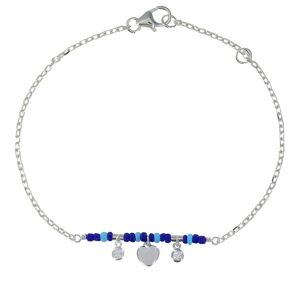 LES POULETTES BIJOUX Bracelet Argent Rhodie Petit Coeur Deux Strass et Perles Bleus