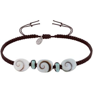 LES POULETTES BIJOUX Bracelet Lien Tresse Paves de Larimar et Trois Oeil de Ste Lucie - Marron fonce