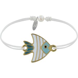 LES POULETTES BIJOUX Bracelet Lien Medaille en Laiton Poisson Émaillee Blanche et Turquoise - Blanc