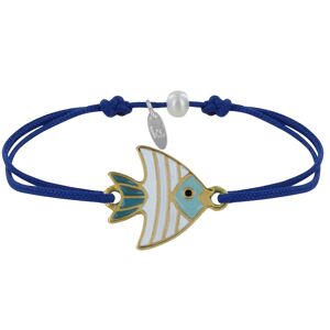 LES POULETTES BIJOUX Bracelet Lien Medaille en Laiton Poisson Émaillee Blanche et Turquoise - Bleu