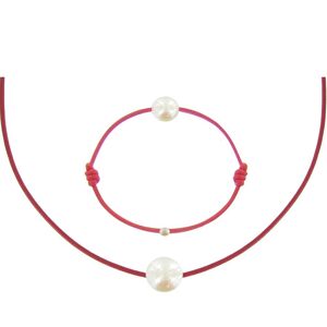 LES POULETTES BIJOUX Set Collier et Bracelet Lien La Perle Blanche des Poulettes - Classics - Rouge