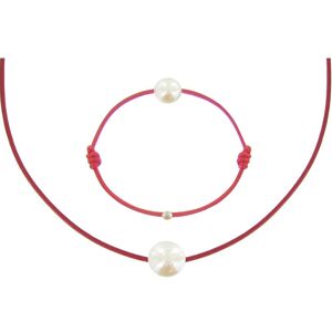 LES POULETTES BIJOUX Set Collier et Bracelet Lien La Perle Blanche des Poulettes - Classics - Rouge - Publicité