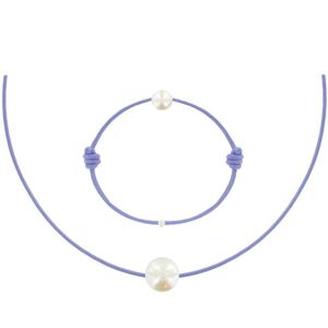 LES POULETTES BIJOUX Set Collier et Bracelet Lien La Perle Blanche des Poulettes - Colors - Violet - Publicité