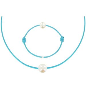LES POULETTES BIJOUX Set Collier et Bracelet Lien La Perle Blanche des Poulettes - Colors - Turquoise - Publicité