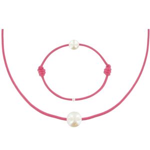 LES POULETTES BIJOUX Set Collier et Bracelet Lien La Perle Blanche des Poulettes - Colors - Fuchsia