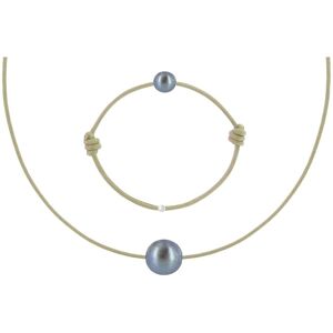 LES POULETTES BIJOUX Set Collier et Bracelet Lien La Perle Noire des Poulettes - Classics - Beige