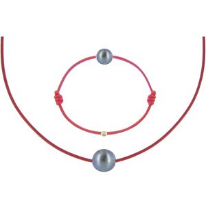 LES POULETTES BIJOUX Set Collier et Bracelet Lien La Perle Noire des Poulettes - Classics - Rouge