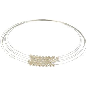 LES POULETTES BIJOUX Collier Multi-fils Argent Rhodie et Perles Blanches