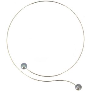LES POULETTES BIJOUX Collier Ras de Cou Argent 2 Perles de Culture 11 mm - Classics - Gris