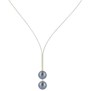LES POULETTES BIJOUX Collier Cable Acier Deux Perles de Culture 9 mm - Classics - Gris