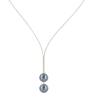 LES POULETTES BIJOUX Collier Câble Acier Deux Perles de Culture 9 mm - Classics - Gris