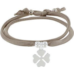 LES POULETTES BIJOUX Bracelet Double Tour Lien Satin et Trefle Argent - Beige