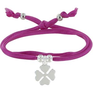 LES POULETTES BIJOUX Bracelet Double Tour Lien Satin et Trefle Argent - Fuchsia