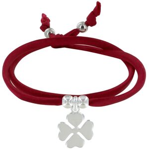 LES POULETTES BIJOUX Bracelet Double Tour Lien Satin et Trefle Argent - Rouge