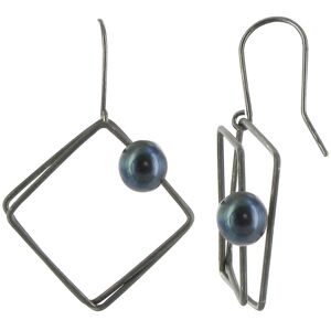 LES POULETTES BIJOUX Boucles d'Oreilles Argent Oxyde Carre et sa Perle - Classics