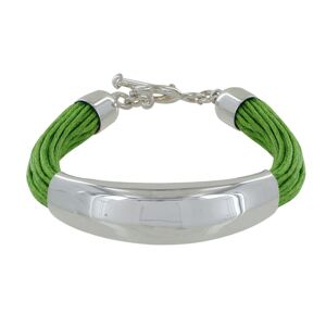 LES POULETTES BIJOUX Bracelet Argent Demi-Jonc sur Fils de Coton - Classics - Vert