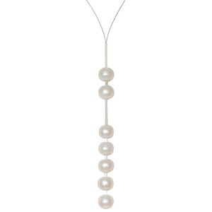 LES POULETTES BIJOUX Collier Cable Acier Perles de Culture 2 + 5 Perles 9mm - Classics - Blanc