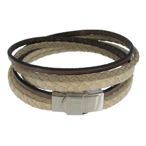 LES POULETTES BIJOUX Bracelet Cuir Trois Matieres Fermoir Acier Inoxydable - Classics - Beige