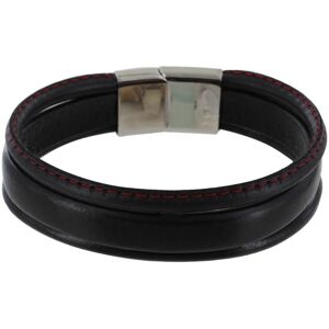 LES POULETTES BIJOUX Bracelet Homme Cuir Noir Trois Lanieres Cousu - Classics - Rouge