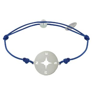 LES POULETTES BIJOUX Bracelet Lien Medaille Argent Ronde Rose des Vents - Bleu