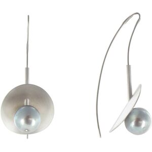 LES POULETTES BIJOUX Boucles d'Oreilles Argent Rhodié Nénuphars et sa Perle de Culture - Classics - Gris clair