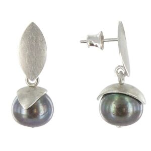 LES POULETTES BIJOUX Boucles d'Oreilles Argent Rhodié Feuilles Perle de Culture - Classics