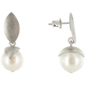 LES POULETTES BIJOUX Boucles d'Oreilles Argent Rhodié Feuilles Perle de Culture - Classics - Blanc