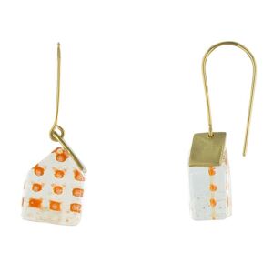 LES POULETTES BIJOUX Boucles d'Oreilles Sweet Home Laiton et Pate de Verre - Classics - Orange