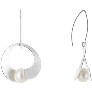 LES POULETTES BIJOUX Boucles d'Oreilles Argent Rhodie Spirale et Perle de Culture 11mm - Classics - Blanc