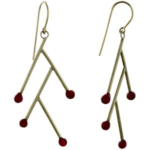 LES POULETTES BIJOUX Boucles d'Oreilles Branches en Laiton et Perle de Verre - Classics - Rouge