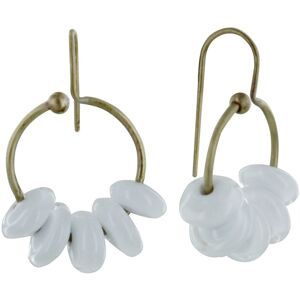 LES POULETTES BIJOUX Boucles d'Oreilles Laiton Anneau et Petits Disques de Verre - Classics - Blanc