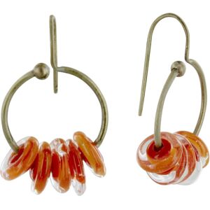 LES POULETTES BIJOUX Boucles d'Oreilles Laiton Anneau et Petits Disques de Verre - Classics - Orange