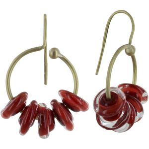 LES POULETTES BIJOUX Boucles d'Oreilles Laiton Anneau et Petits Disques de Verre - Classics - Rouge