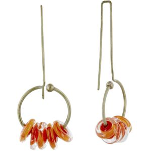 LES POULETTES BIJOUX Boucles d'Oreilles Grand Crochet Laiton Anneau et Petits Disques de Verre - Classics - Orange