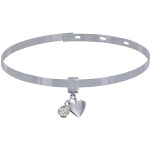 LES POULETTES BIJOUX Bracelet Argent Rhodie Jonc Plat Fermeture Crochet Breloques Coeur et Strass