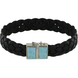 LES POULETTES BIJOUX Bracelet Homme Tresse Cuir Noir et Deux Rectangles de Larimar