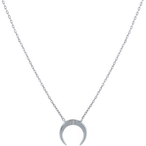 LES POULETTES BIJOUX Collier Argent Rhodie Croissant de Lune et Deux Strass - Petit Modele