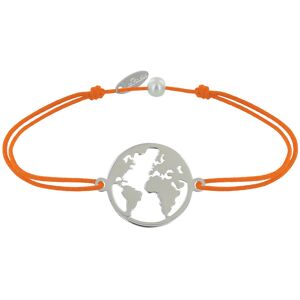 LES POULETTES BIJOUX Bracelet Lien Medaille Argent Ronde Mappemonde - Orange