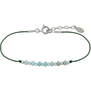 LES POULETTES BIJOUX Bracelet Lien Sept Perles Facettees de Larimar et Perles Argent - Vert kaki