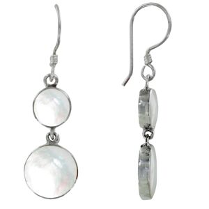 LES POULETTES BIJOUX Boucles d'Oreilles en Argent et Deux Pastilles de Nacre Blanches