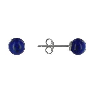 LES POULETTES BIJOUX Boucles d'Oreilles Clou Argent Rhodie et Perles de Lapis Lazuli 6 mm