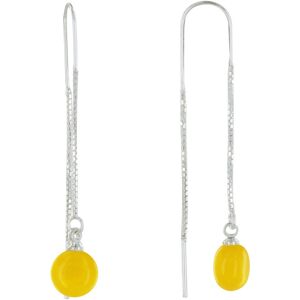 LES POULETTES BIJOUX Boucles d'Oreilles Chainette Argent et Perle Ceramique - Jaune