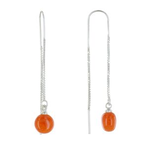LES POULETTES BIJOUX Boucles d'Oreilles Chainette Argent et Perle Ceramique - Orange