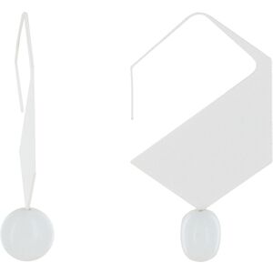 LES POULETTES BIJOUX Boucles d'Oreilles Crochet Plat Metal Argente Hexagone et Perles Ceramique - Blanc