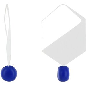 LES POULETTES BIJOUX Boucles d'Oreilles Crochet Plat Metal Argente Hexagone et Perles Ceramique - Bleu